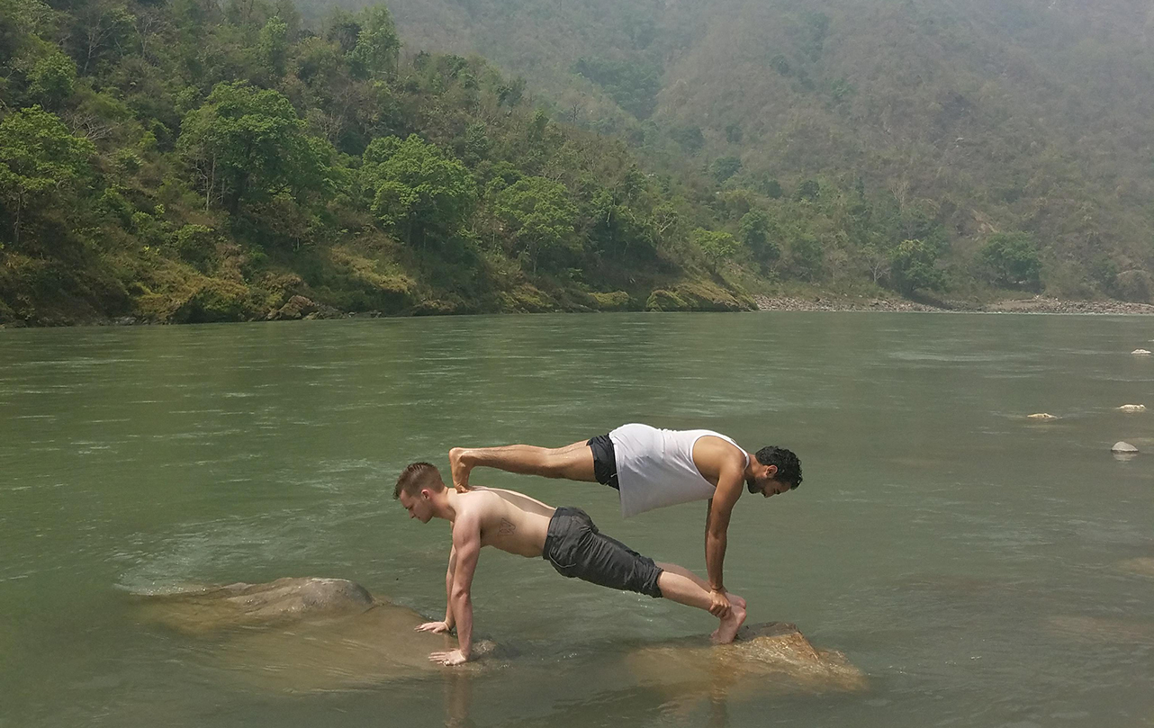 Joey Karczewski '20 with his Yoga teacher in India