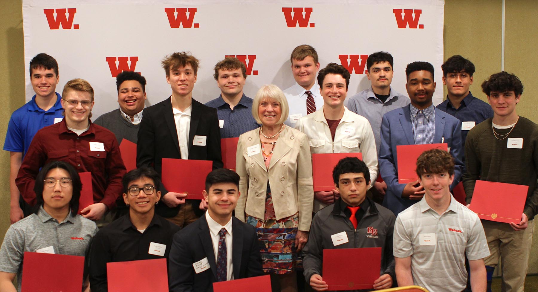 Kathy Snodell (center) with Wabash’s incoming class of Snodell Scholars. 