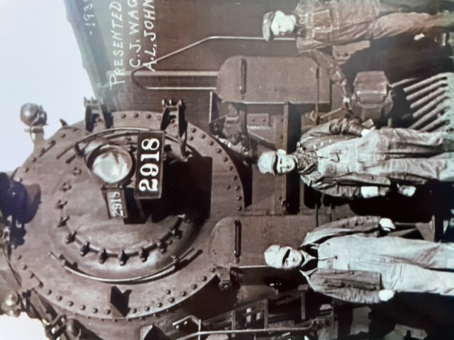 “My grandfather was a Class of 1939 Wabash alumnus and ultimately became vice president and treasurer of Lincoln National Life Insurance. My great-grandfather was an engineer for the Wabash Railroad during the 1930s,” Burns said. Pictured is Burns’ great-grandfather in front of his locomotive.